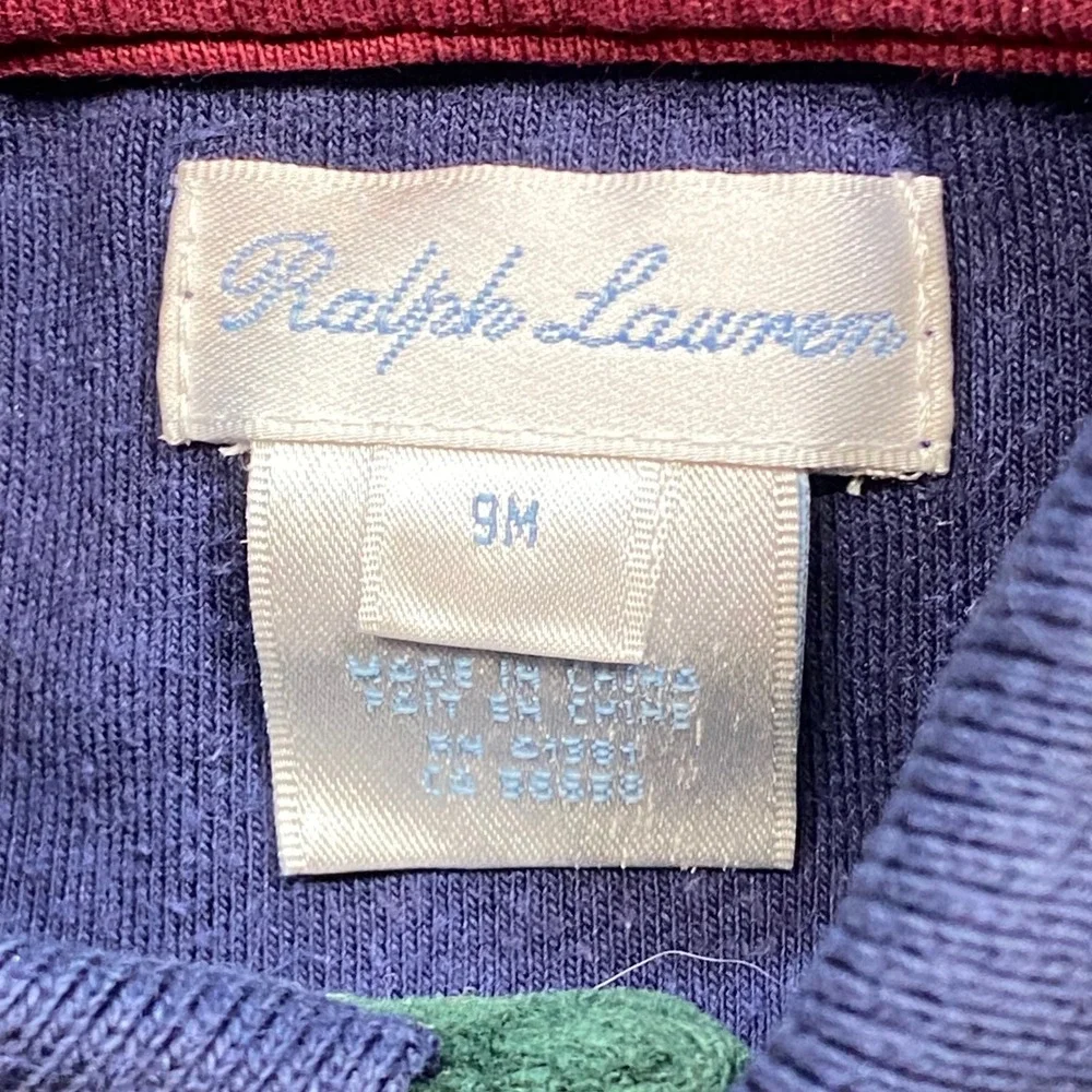 Ralph Lauren Velour Romper Sz 9M Baby Boy Green Red Blue Preppy One Piece Polo